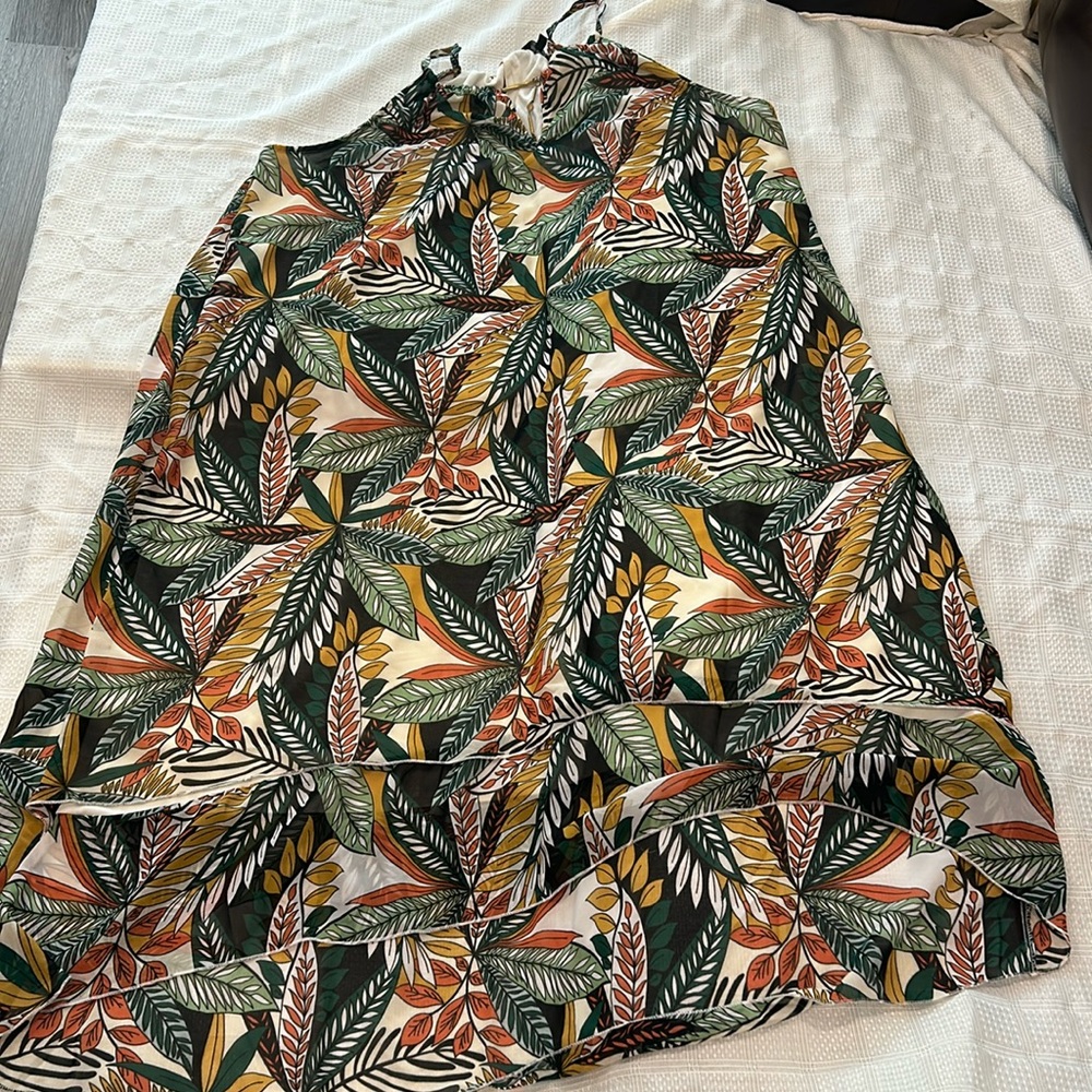 Mlle Gabrielle jungle print no sleeve dress w/ gold accents